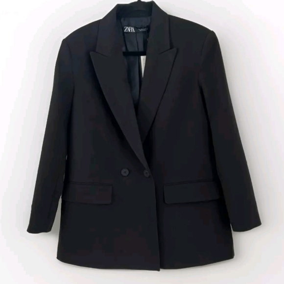 ZARA BLACK DOUBLE-BREASTED OVERSIZED BLAZER size XS - Picture 8 of 9